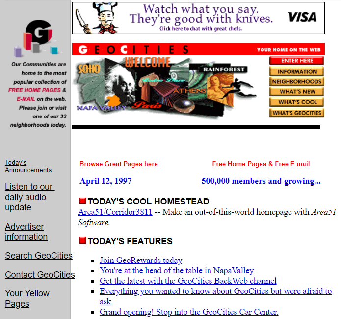 Geocities home page, 1997
