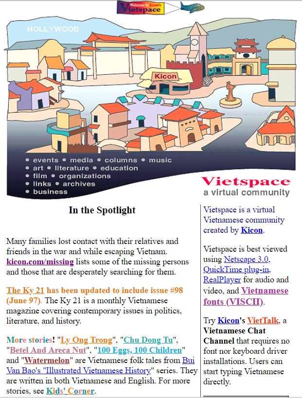 Vietspace home page, 1997